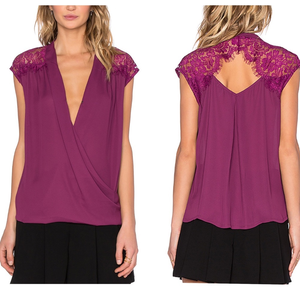 HEARTLOOM Surplice Cap Sleeves Lace Blouse Size XS NWT